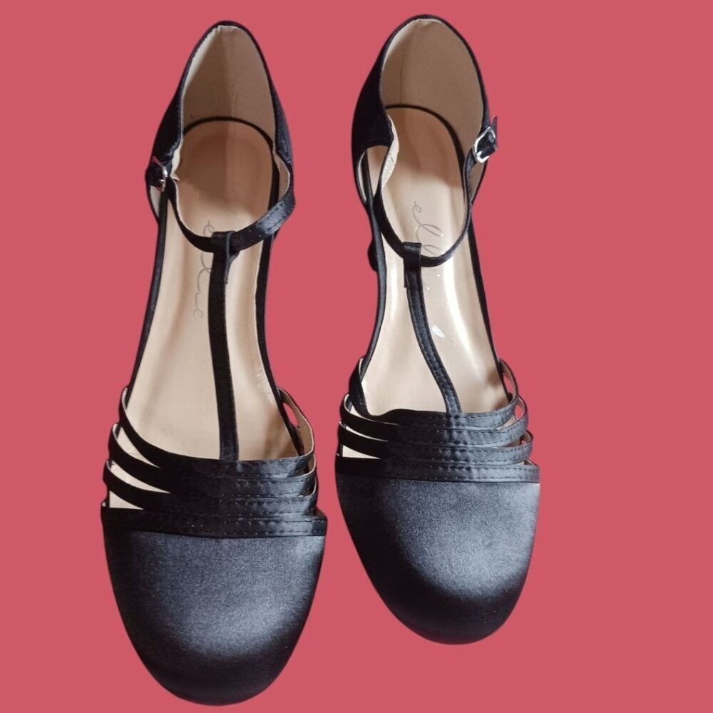 Ellie 254 lucille dress pump Satin T-Strap Shoes With Low Heel Black Size 12 - Picture 5 of 12